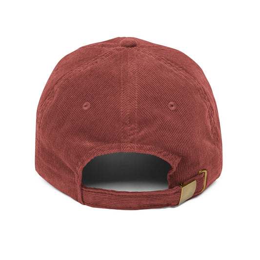 Vintage Corduroy Baseball Cap — Embroidered Horse Logo, Rustic Casual Hat