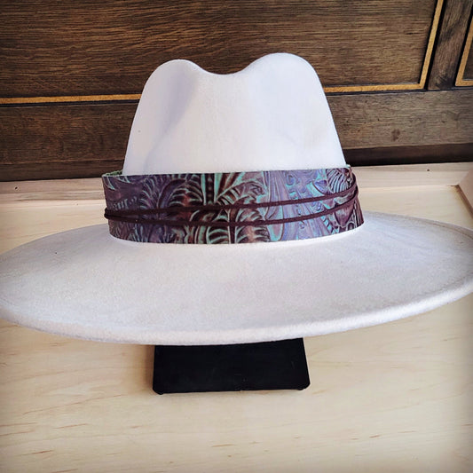Wide Genuine Leather Brown Floral Hat Band Only 954g