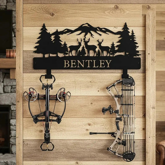 Custom Personalized Hunting Scene Display,Rustic Archery Wall Decor,Personalized Hunting Bow Rack, Archery Wall Decor