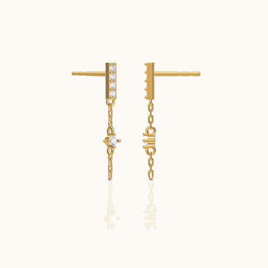 Bar Dash Mini CZ Dangle Chain Stud Earrings