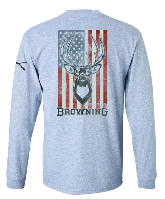 Browning Whitetail Flag (Sport Grey) - Mens Long Sleeve T-Shirt (Closeout)