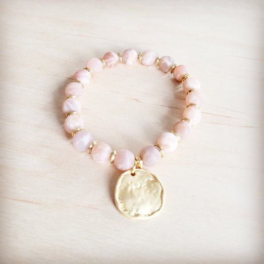 Frosted Sunstone Stretch Bracelet w/ Matte Gold Charm 811q