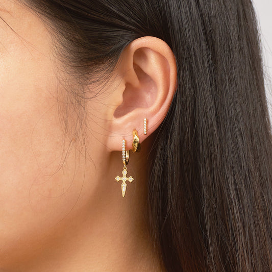 Cross CZ Gothic Latch Back Earrings