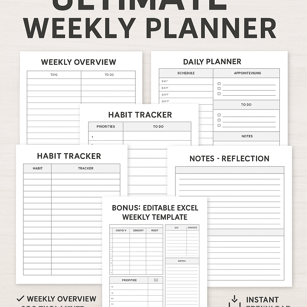 Ultimate Weekly Planner – Printable & Editable PDF Kit