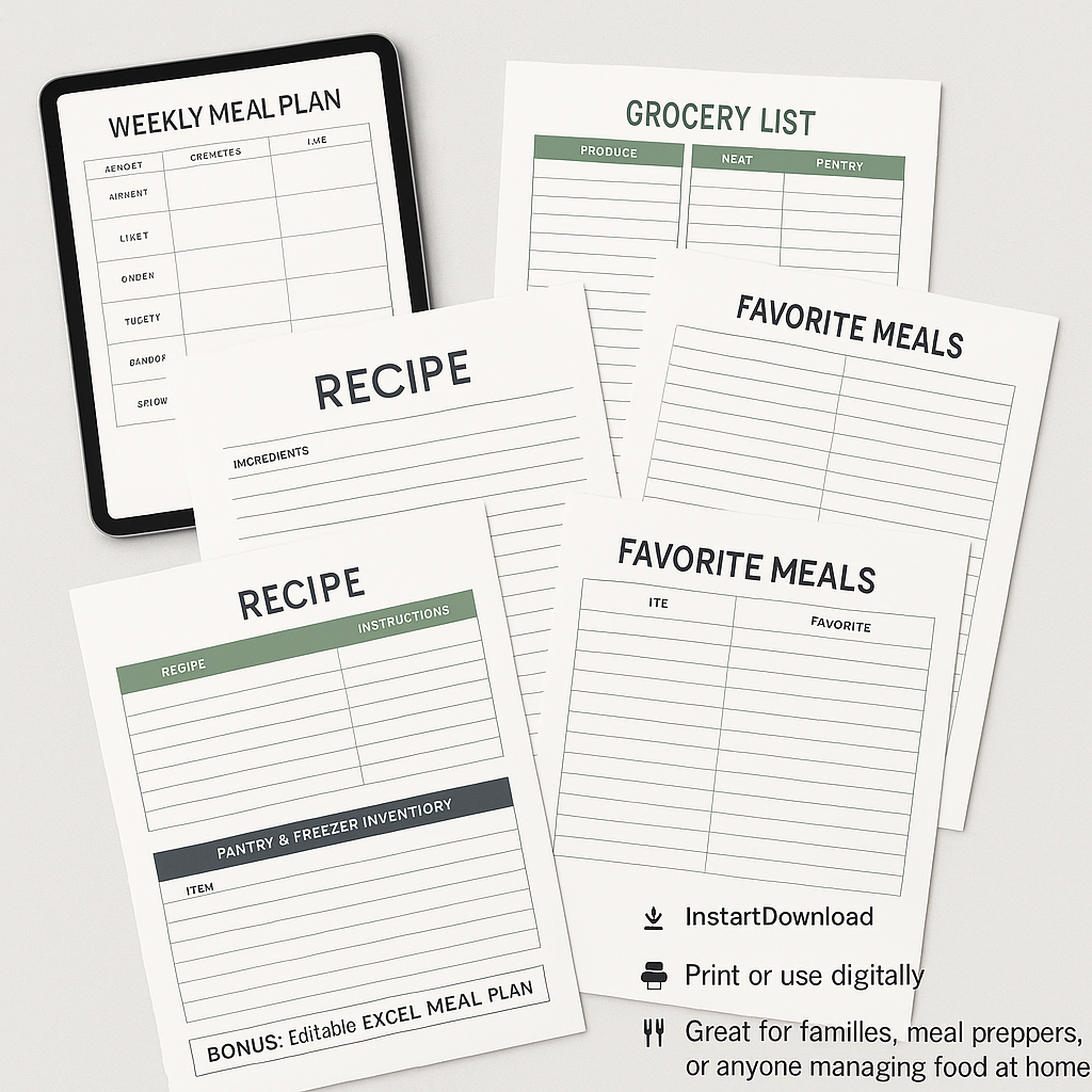 Meal Planner & Recipe Binder – Printable Kitchen Organizer