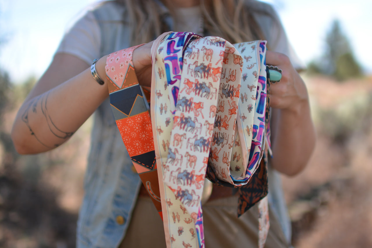 Mustang Meadows Silk Twilly Western Scarf V1 — Final Stock