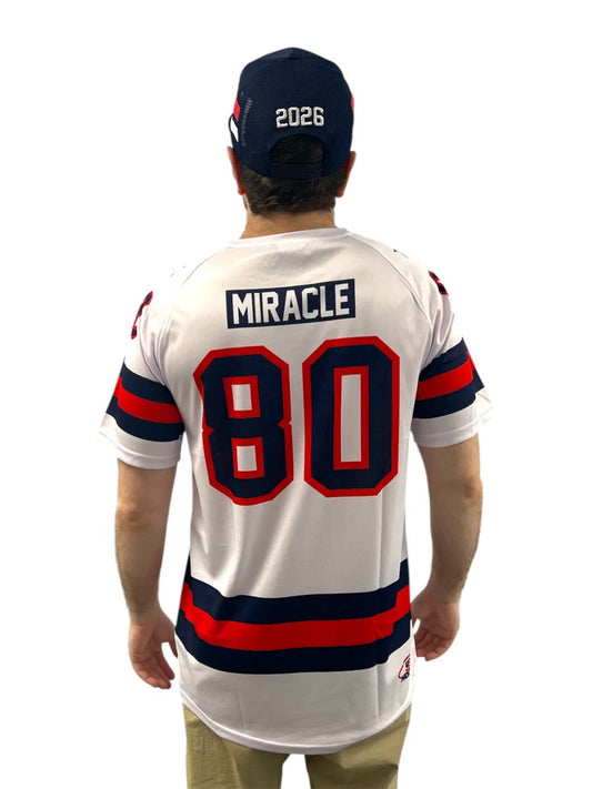 USA Hockey Officially Licensed "Miracle on Ice 1980 Team" Jersey White Tee-Adult