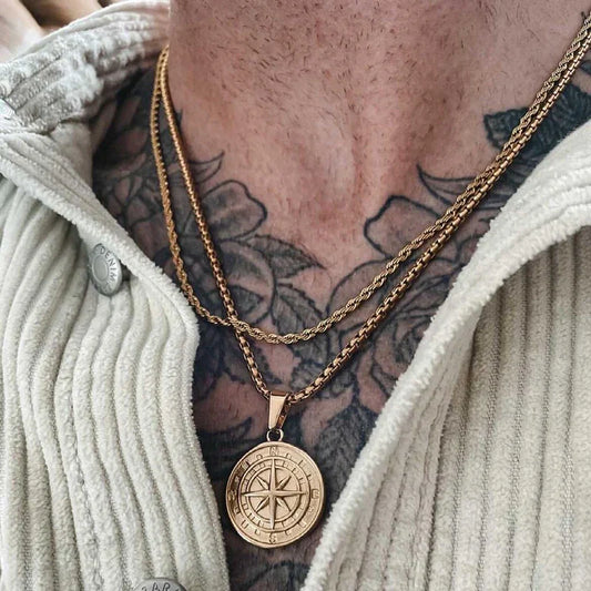 Gold Compass Necklaces,Vintage Viking North Star Anchor Medal