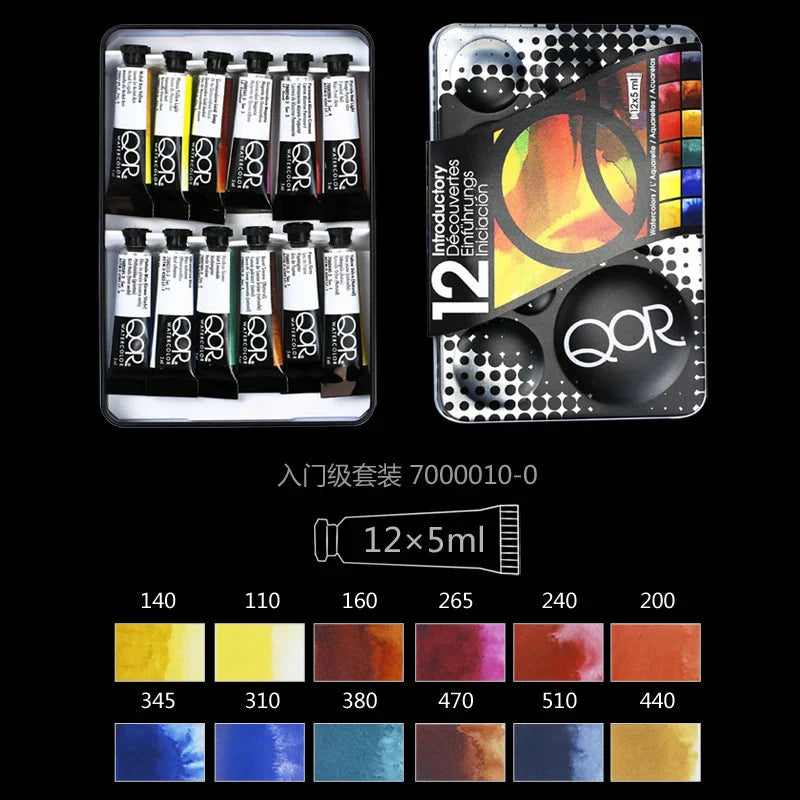 US QOR Artistic Watercolor Paints Set Tin box Pigment Solid Paint Set Palette High Concentration for Artist Painting Drawing