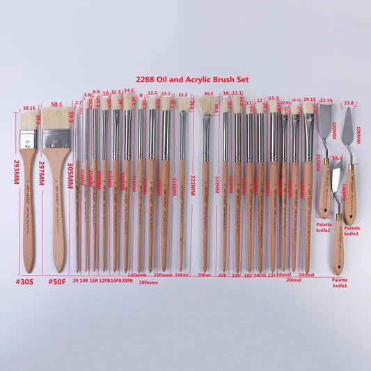 ArtSecret New Arrival 2288 24/Set Oil And Acrylic Painting Brush Hog Bristle Straw Mat Pouch&Canvas Pocket Artist Art Supplies