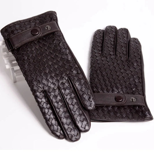 RY025NN 2025 New Spring/Winter Male Real Leather Short Gloves Man Suede Knitted Black/Brown Lambskin Cold Proof Mittens Mex Luva