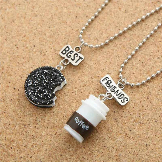 Popular Children Jewelry Pendant Necklace 3D Coffee Cup Oreo Biscuit BEST FRIENDS Letter Advanced Beads Chain Wholesale NT7606