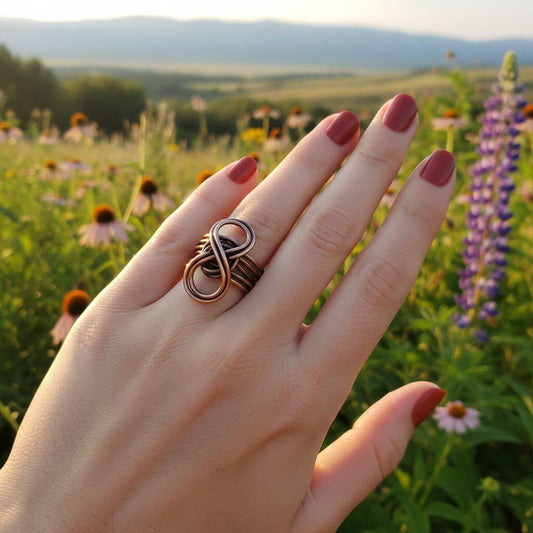 Handmade Copper Sculpted Double Infinity Eternity Ring