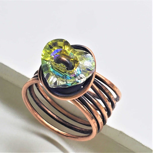 Handmade Copper Wire Wrapped Crystal Heart Glam Ring by Alexa Martha