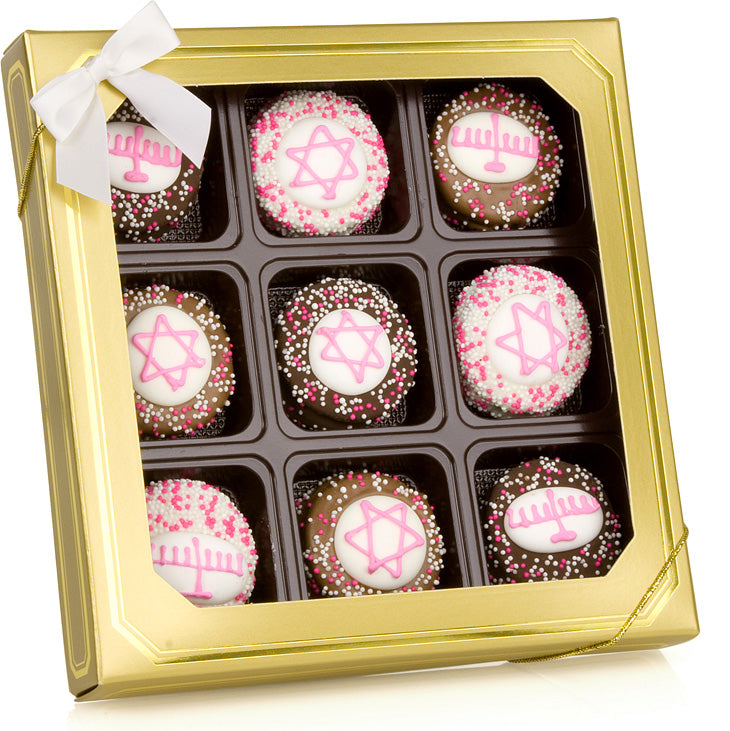 Hanukkah Pink Hand Dipped & Decorated Sandwich Cookie- Gift Box