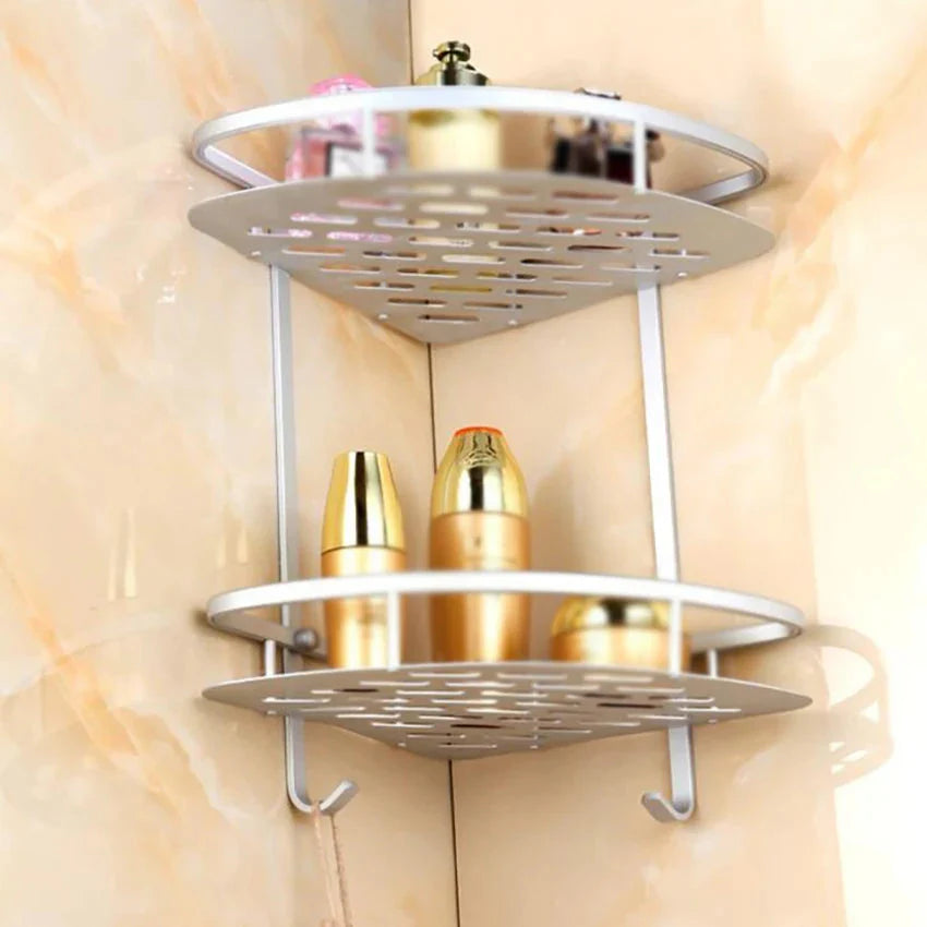 Bathroom Shelf Screws Fixed Durable Aluminum 2 Tiers Shower Shelf Kitchen Storage Holder Shampoo Soap Cosmetic Organizer Shelf
