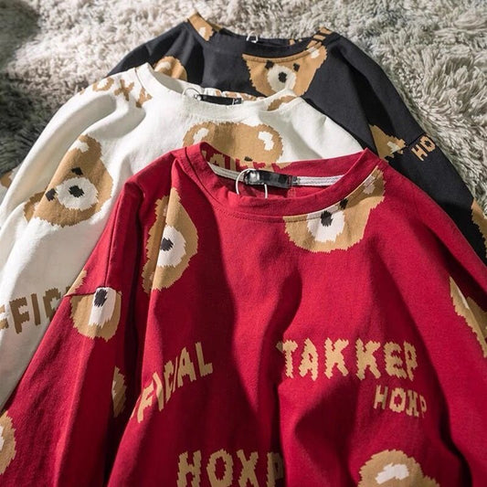 Summer Full Print Cartoon Bear Kawaii Short-Sleeved T-Shirt Loose Harajuku Casual