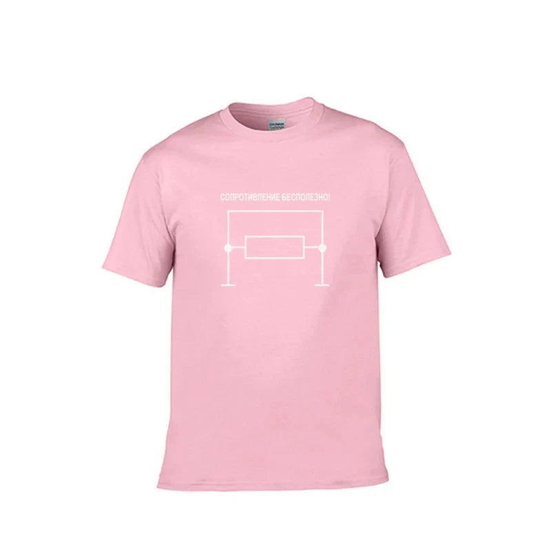Mens Russian T Shirts O-neck Fashion 100% Cotton Russian Description Resistance Is Useless Print Casual Unisex Tops Women T-shir