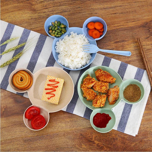 Cute Baby Plates with Dividers Dinner Plates Kids Bowl Tray Tableware Set Infant Feeding Children Divided Dinnerware BPA Free