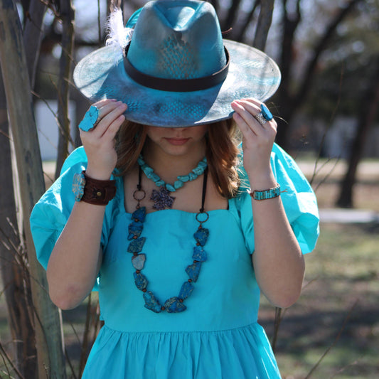 Blue Turquoise Slab Cocktail Statement Ring 012h