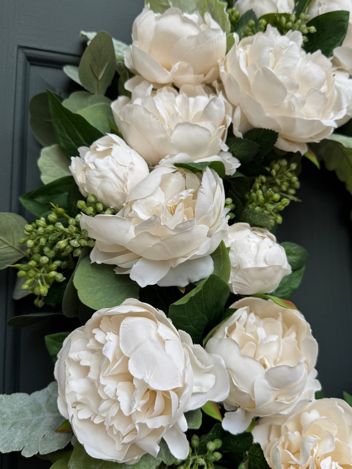 White Peony and Eucalyptus Spring Wreath