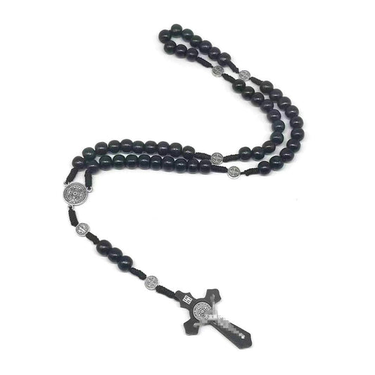 rosary necklace natural wooden beads