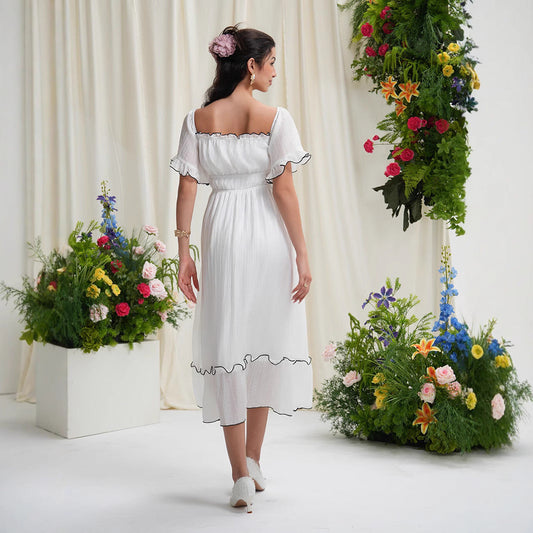 French square neck waist dress