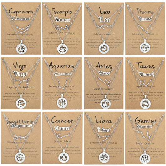 Zodiac Necklace Vintage English Star Image Pendant Three Piece Jewelry Set