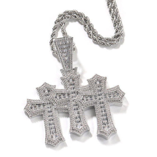 Hip-hop square zircon cross diamond-studded pendant