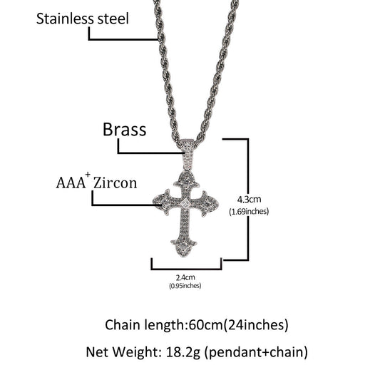 Hip-Hop Diamond-Encrusted Zircon Cross Necklace