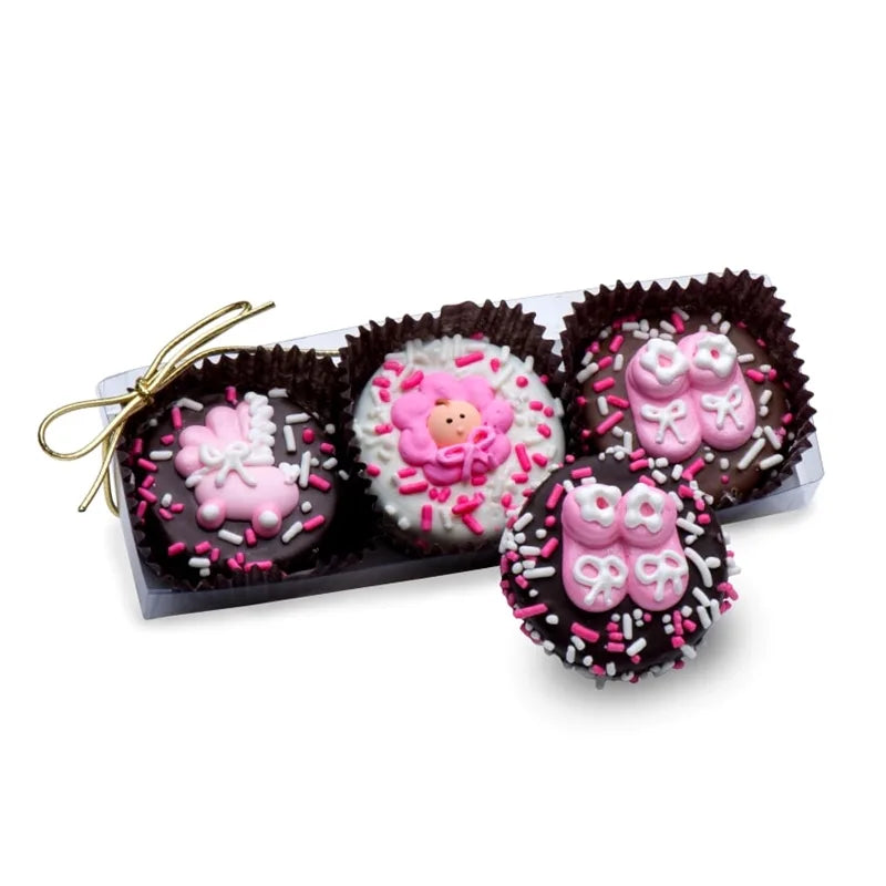 Baby Girl Chocolate Dipped Sandwich Cookie- Clear Box Gift Set
