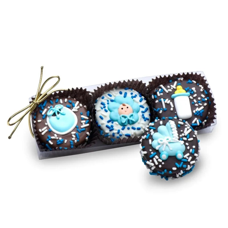 Baby Boy Chocolate Dipped Sandwich Cookie- Clear Box Gift Set