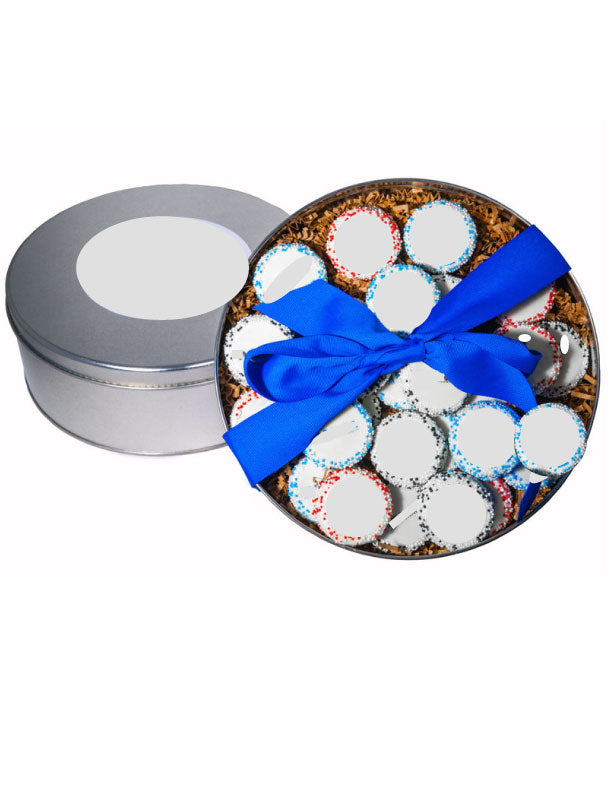 Logo Hand Dipped & Decorated Sandwich Cookie- Tin of 36 Individually Wrapped