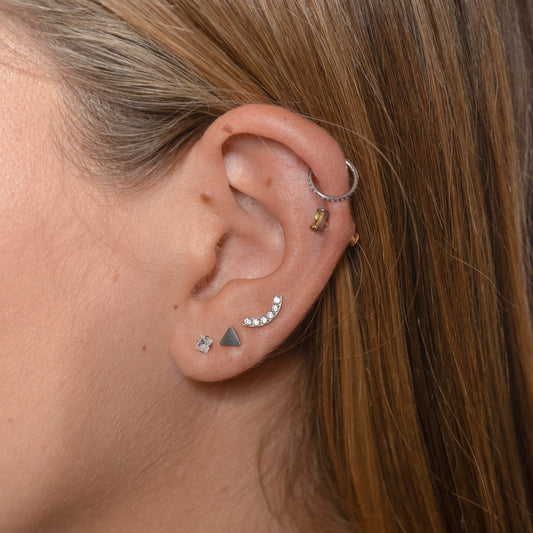 Smiley Curved Bridge White CZ Threadless Labret Titanium Flat Back Earring