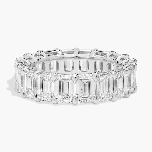 5.00 CTW Created Moissanite Emerald Cut Eternity Band Ring in 14k White Gold Overlay