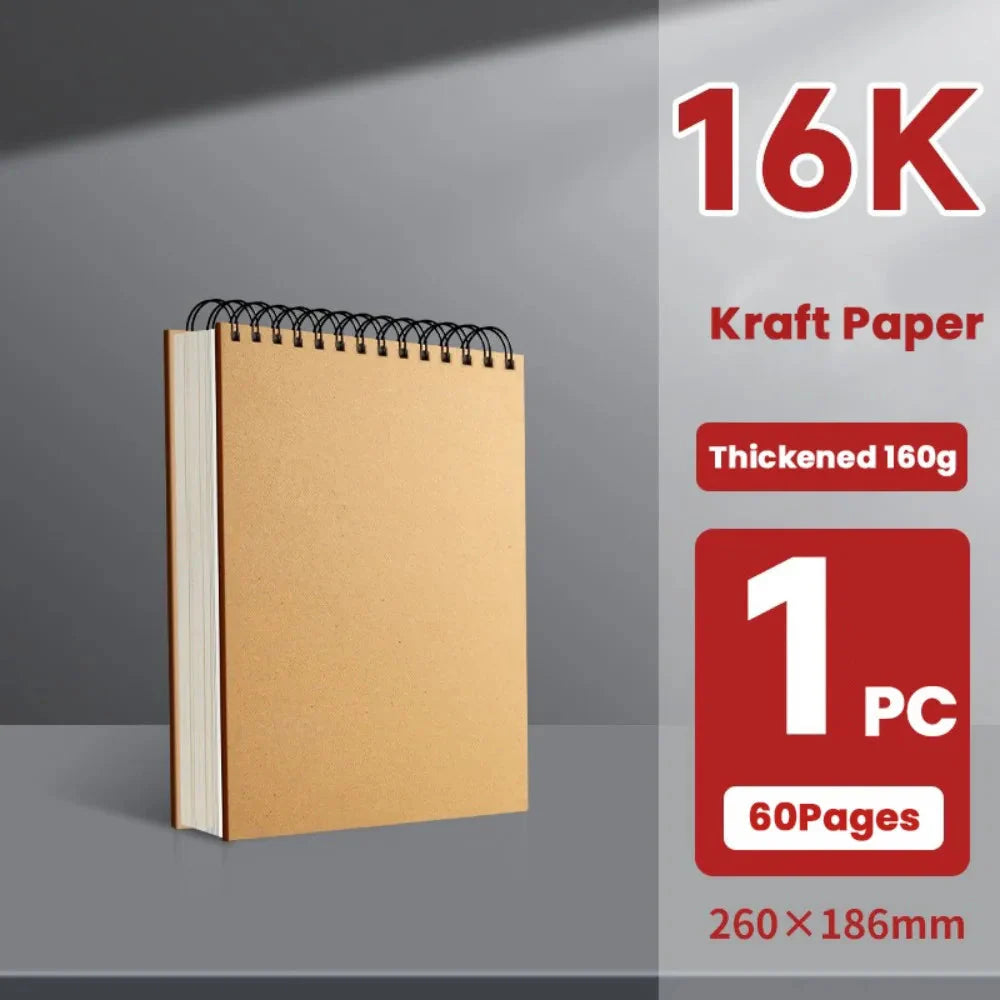 High Quality Kraft Paper Art Sketchbook A4/8K/16K/32K/A3 Flip-up Drawing Notepad 30Sheets/60Pages Spiral Notebook Art Supplies