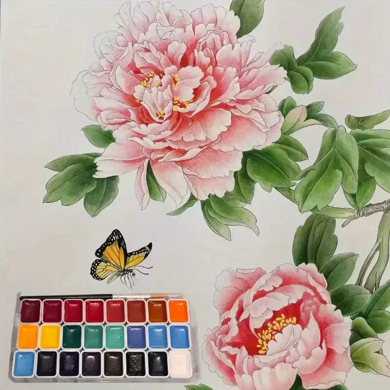 The 24-color traditional Chinese painting pigments for Nail art or beginners in ink wash painting and landscape painting