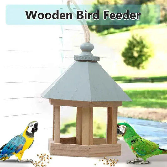 Wooden House Bird Feeder Outdoor Wooden Birds House Hanging Feeding Station Hollow Bird Feeder Food Container for Garden Park