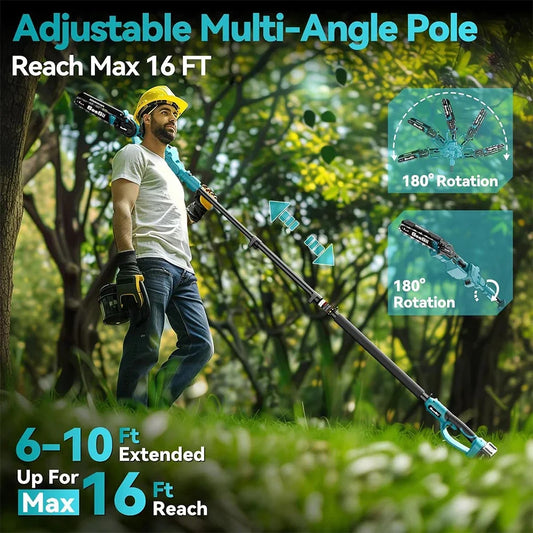 Seesii 2 in 1 Cordless 6" 8'' Pole Saw Mini Chainsaw Power Electric Polesaw Chain Saw with Extension Pole for Tree Trimming