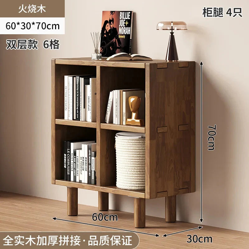 Solid Wood Short Bookshelf Floor Storage Cabinet Grid Organizer Shelf for Living Room Home & Kindergarten Display Unit