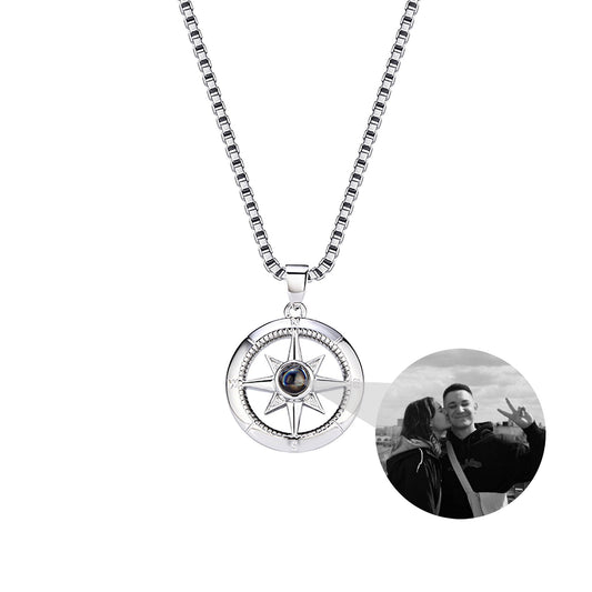 Photo customizable compassProjection Necklace Pendant Jewelry For Lover Girlfriend