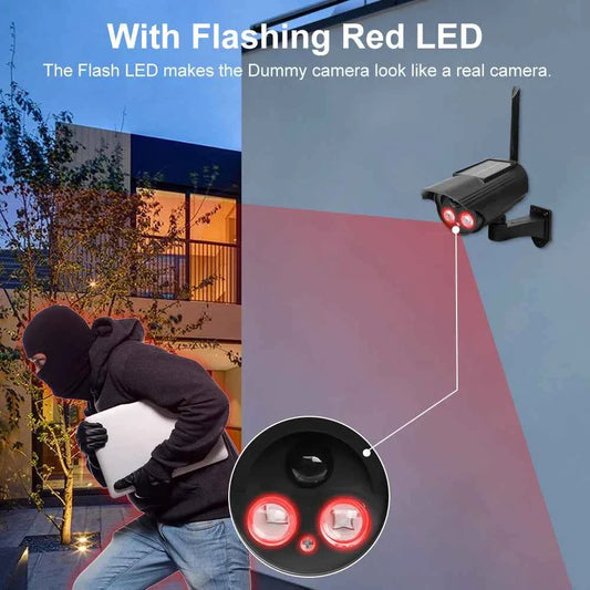 Outdoor Solar Simulation Camera Waterproof Dummy Camera Home Safe CCTV Surveillance Simulation Fake Camera Flashing LED Light