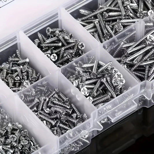 Box of 560 Self-Tapping Wood Screw Set - Includes 8 Different Sizes of M2 Phillips Flat Metal Screw Classification Kit