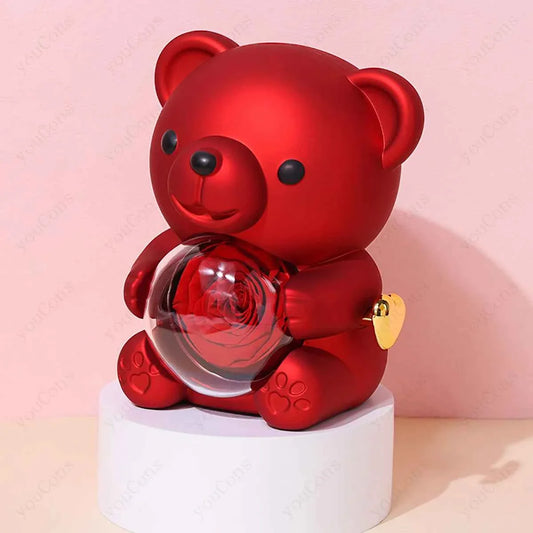 Red Heart Pendant Necklaces With Cute Bear Rose Gift Box For Women Mother Day 2026 Christmas Valentine Wedding Birthday Jewelry