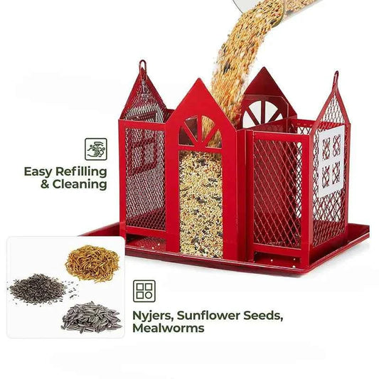 Outdoor Hanging Bird Feeder Iron Rain/Wind-Proof Bird Feeder Outside Garden Yard Large-Capacity Birds Food Feeders Pet Supplies