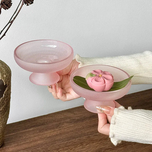High-looking Fruit Plate, Small Exquisite Glacier Glass High-foot Plate, Candy Snack Plate, Fruit Plate