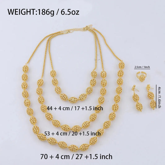 women jewelry set indian arabic african ethiopian golden color jewelry set Hollow Out Oval Necklace Earrings Ring free shipping