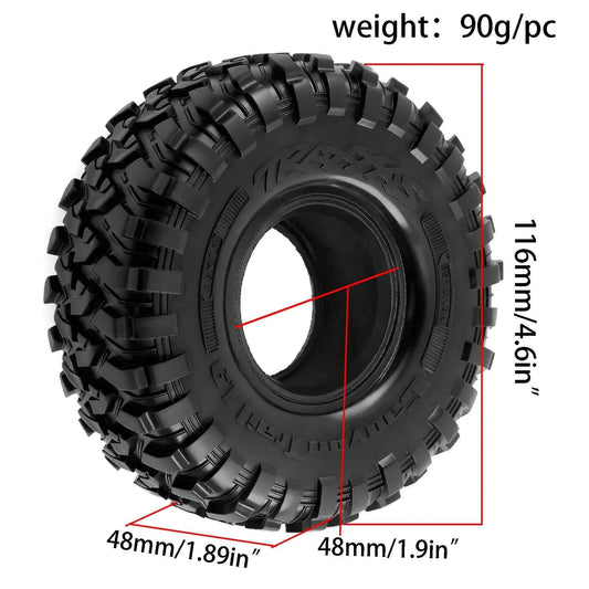 RC 116MM 1.9" Rubber Rocks Tires for 1:10 RC Rock Crawler Axial SCX10