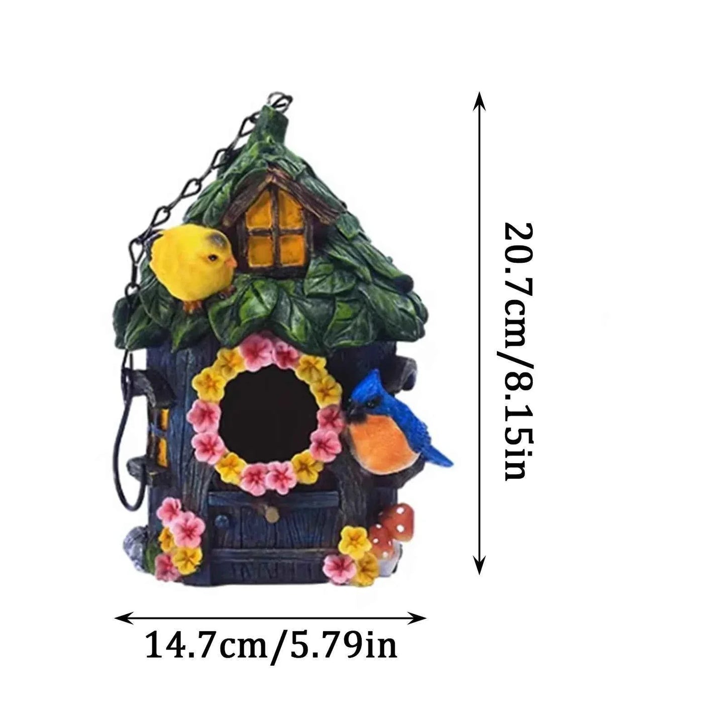 Birdhouse Garden Decor Hanging Outdoor Ornament Resin Craft Floral Design Bird Hut Backyard Accent Pet Shelter Bird House