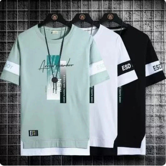 T Shirt for Men Set Summer Hot Selling Men's Short Sleeved T-shirt Casual Versatile Half Sleeved Trend Color Blocking Top Tshirt